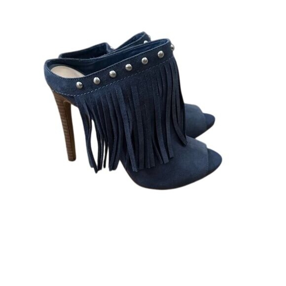 Guess Shoes Ara Studded Fringe Mule Slides Peep Toe Sandals Heels Size 6.5 - Picture 3 of 9